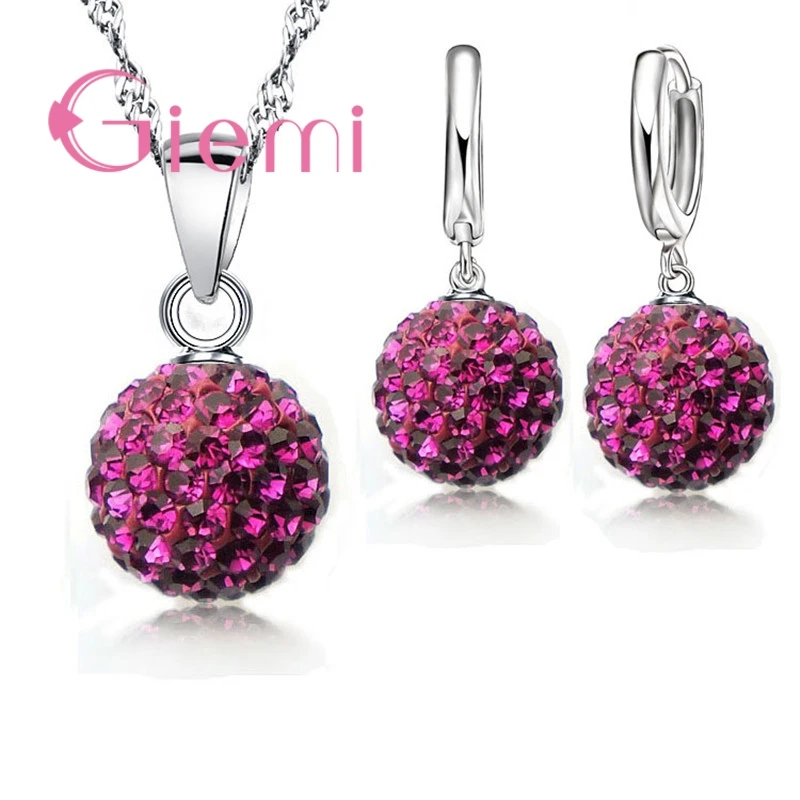 925 Sterling Silver Austrian Crystal Ball Lever Back Earring Pendant Necklace Set for Women - Big Promotion image 5