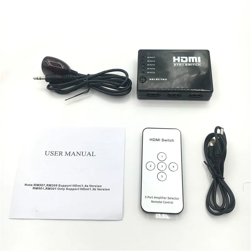 HDMI коммутатор разветвитель HDMI концентратор 5 портов 1080P видео HDMI разветвитель с ИК-пультом дистанционного разветвителя коробка для HDTV DVD для PS3 - Цвет: Black