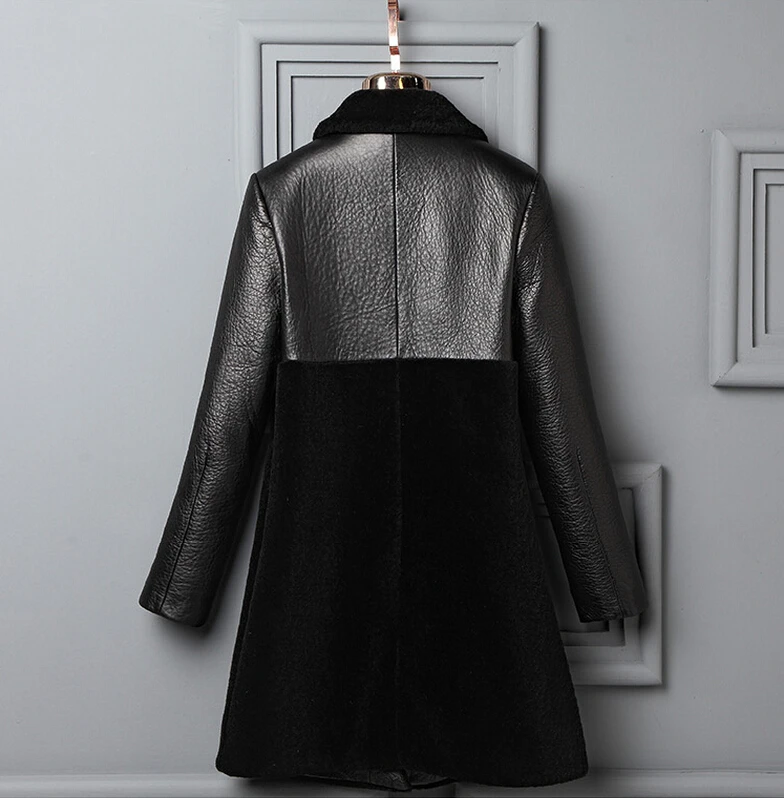 2017 Новый 100% Натуральная Кожа и Настоящее Овец Меха Пальто Мода Меховой Опушкой