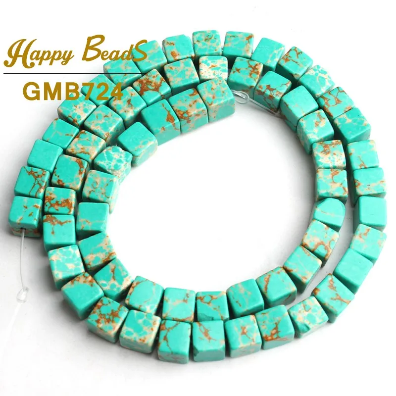 Green 6*6 мм натуральный морской осадочный бирюзовый камень ShouShan бисер квадратный свободный шарик для самостоятельного изготовления ювелирных изделий ожерелье аксессуары 15 дюймов - Цвет: Green