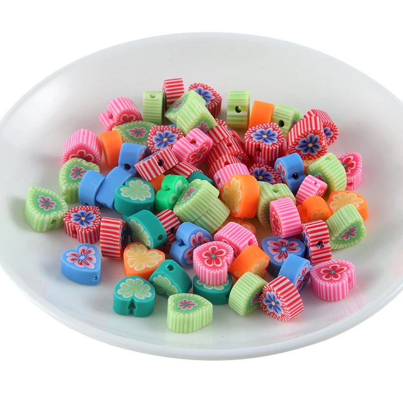 50 шт смешанных цветов Fimo бусины из полимерной глины печать Мягкая Керамика Любовь цветок бусины для DIY для ожерелья браслет ювелирные изделия