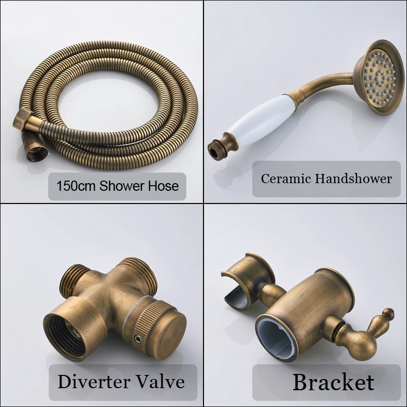 Античный медный комплект для душевой кран с двойной ручкой смесители душа