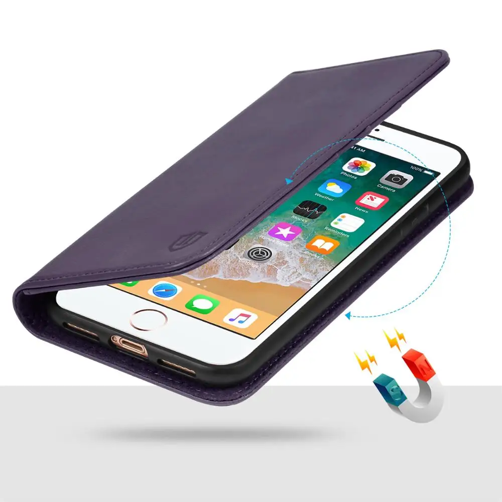 Чехол-бумажник SHIELDON для iPhone 7/8 с натуральными кожаные отделениями карт ID