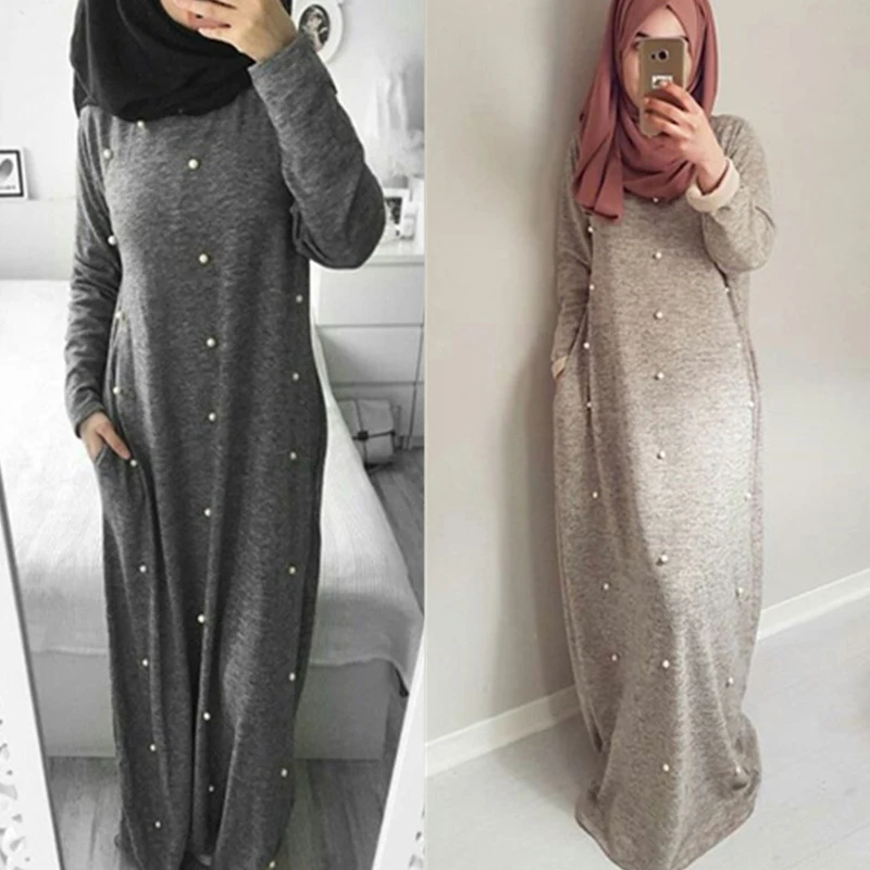 Зимние платья Abaya Дубай Кафтан Турция хлопок Бисероплетение арабский Макси