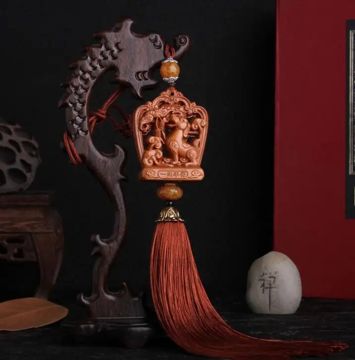 Китайский двухсторонний персиковый деревянный резной Зодиак аниамл собака сейф