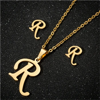 R necklace sets Yiustar модное простое алфавитное ожерелье s для женщин из нержавеющей стали ожерелье цепь A-Z ожерелье с буквенными подвесками индивидуальный подарок - Окраска металла: R necklace sets