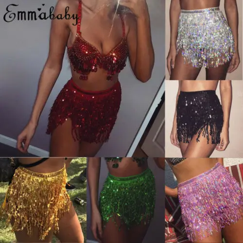 2018 Новый Для женщин короткая юбка со складками С Блестками Блестящие Клубные