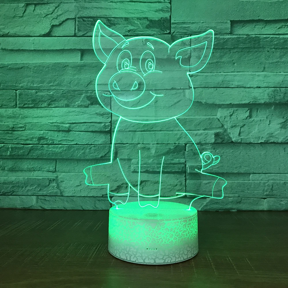 Свинья 3D Светодиодная лампа ночные светильники Новинка Иллюзия Ночная LED с USB