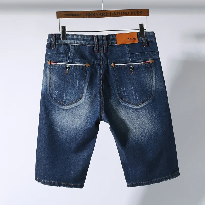 Мужские джинсовые шорты бермуды синие повседневные из хлопка с карманами длиной