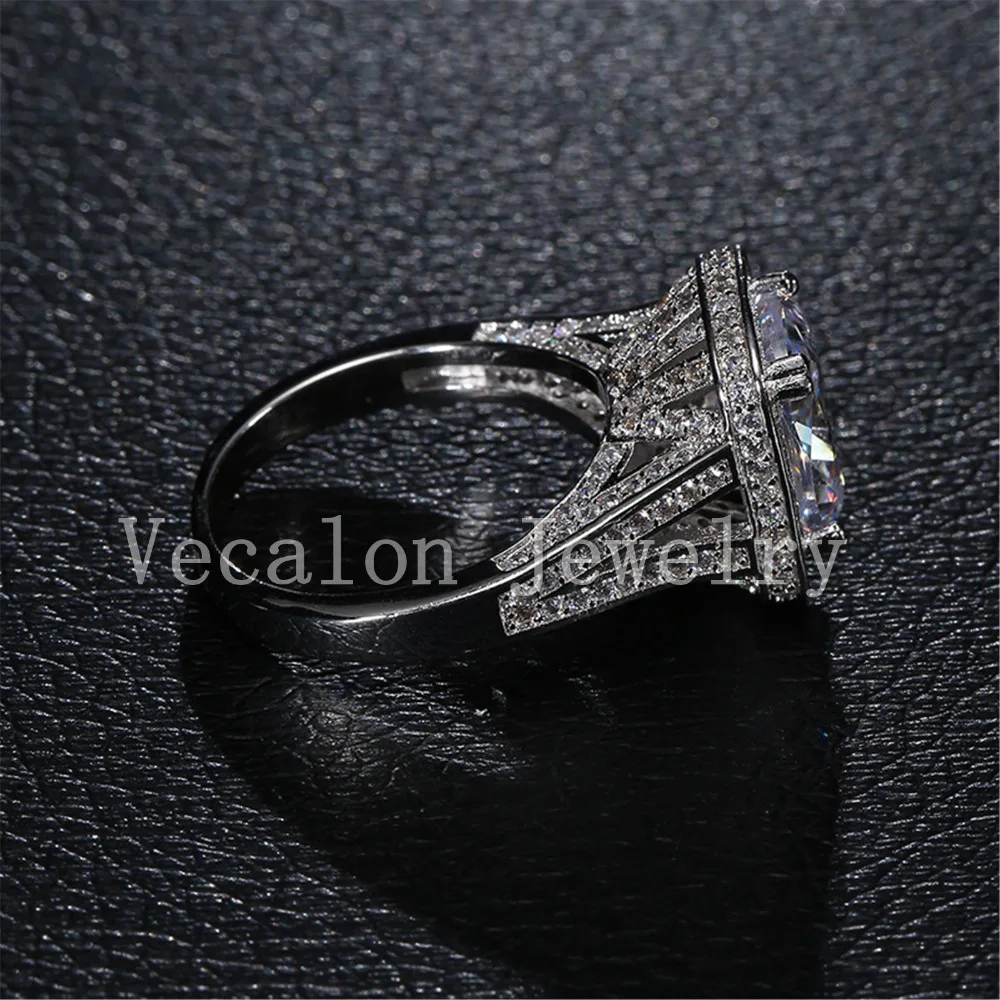 Vecalon Cushion cut 10ct 5A Циркон 192 шт Cz камень 14KT белое золото заполненное обручальное