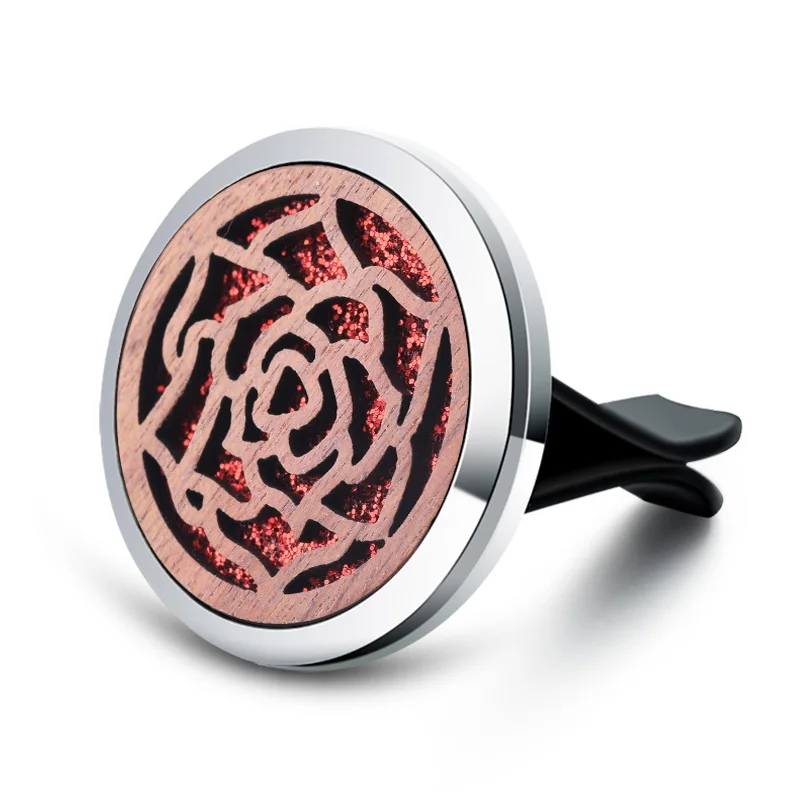 

New Vintage Wood Texture Aromatherapy Car Diffuser Stainless Steel Car Air Freshener Flower Perfume Essential Oil Locket Jewelry