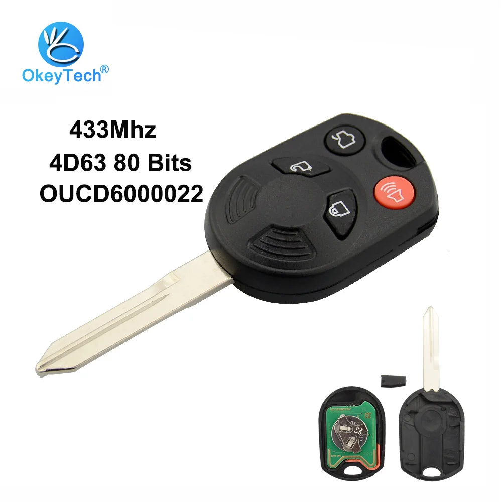 Автомобильный ключ OkeyTech 315/433 МГц 3 + 1 4 кнопки 4D63 80 бит с пультом дистанционного