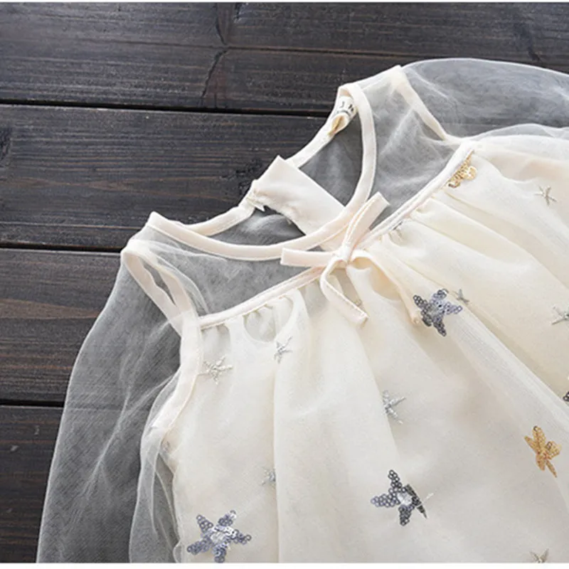 DFXD England Style Baby Lace Princess Dress Long Sleeve Star Print Little Girls Birthday Party Kids Costume Vestido 2-8Y | Детская