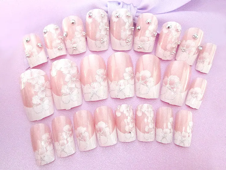 24 шт полный размер готовая продукция накладные ногти Сияющий драгоценный камень