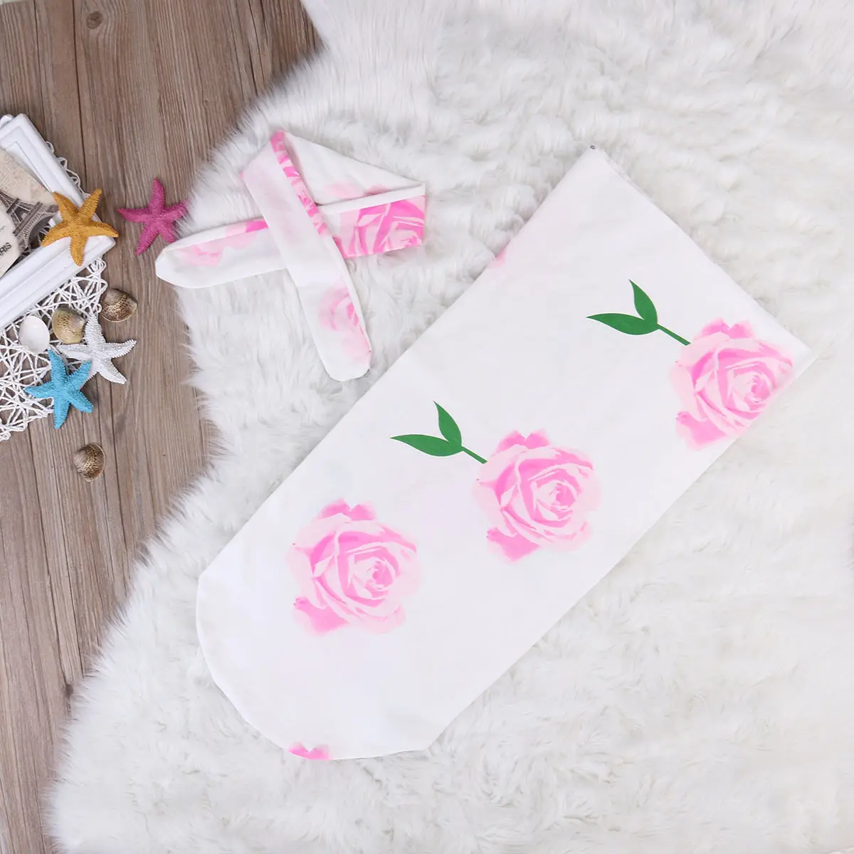 1PCS Baby Blanket+ Headband Print Photography Props DIY Stroller Swaddle Wrap Sleeping Bag Cute Headband Cover Play Mat Set