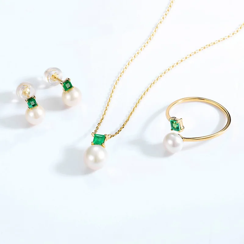 JXXGS 14K золотые серьги пресноводные жемчужные квадратные зеленые циркониевые