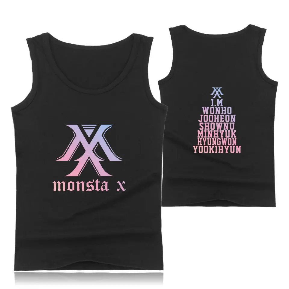 MONSTA X Топы на бретельках KPOP корейские летние футболки с круглым вырезом модные