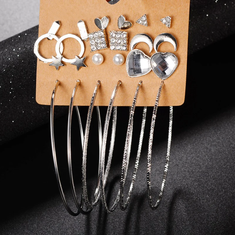 2017 Новое Прибытие 12 Пар/компл. Мода Панк Кристалл Серьги для Женщины Мужчины