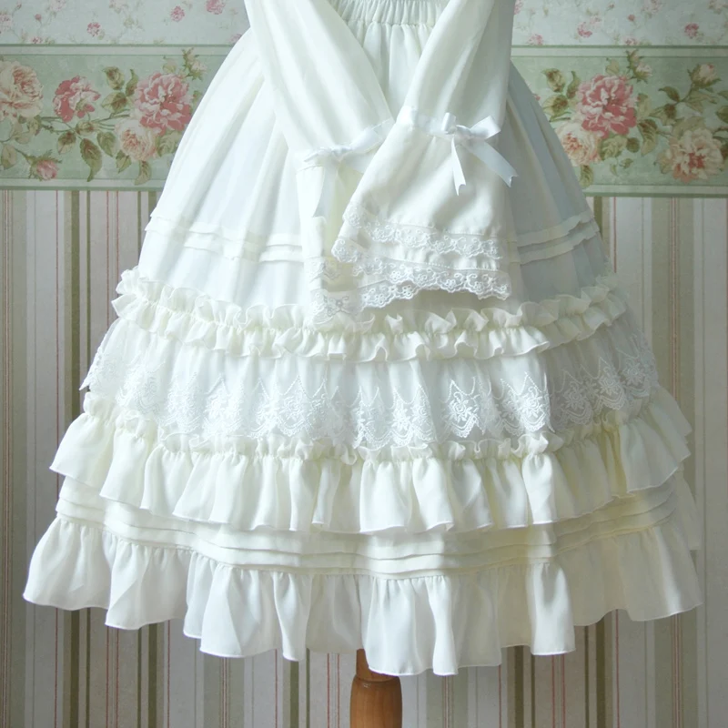 2017 летняя черная/бежевая юбка принцессы Милая шифоновая лолита для девочек с