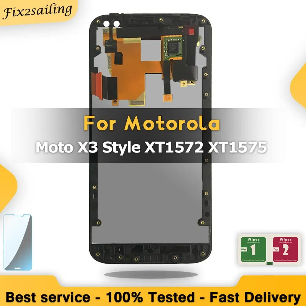 100% протестированный ЖК экран сенсорный дигитайзер с рамкой для Motorola Moto X style X3 XT1575