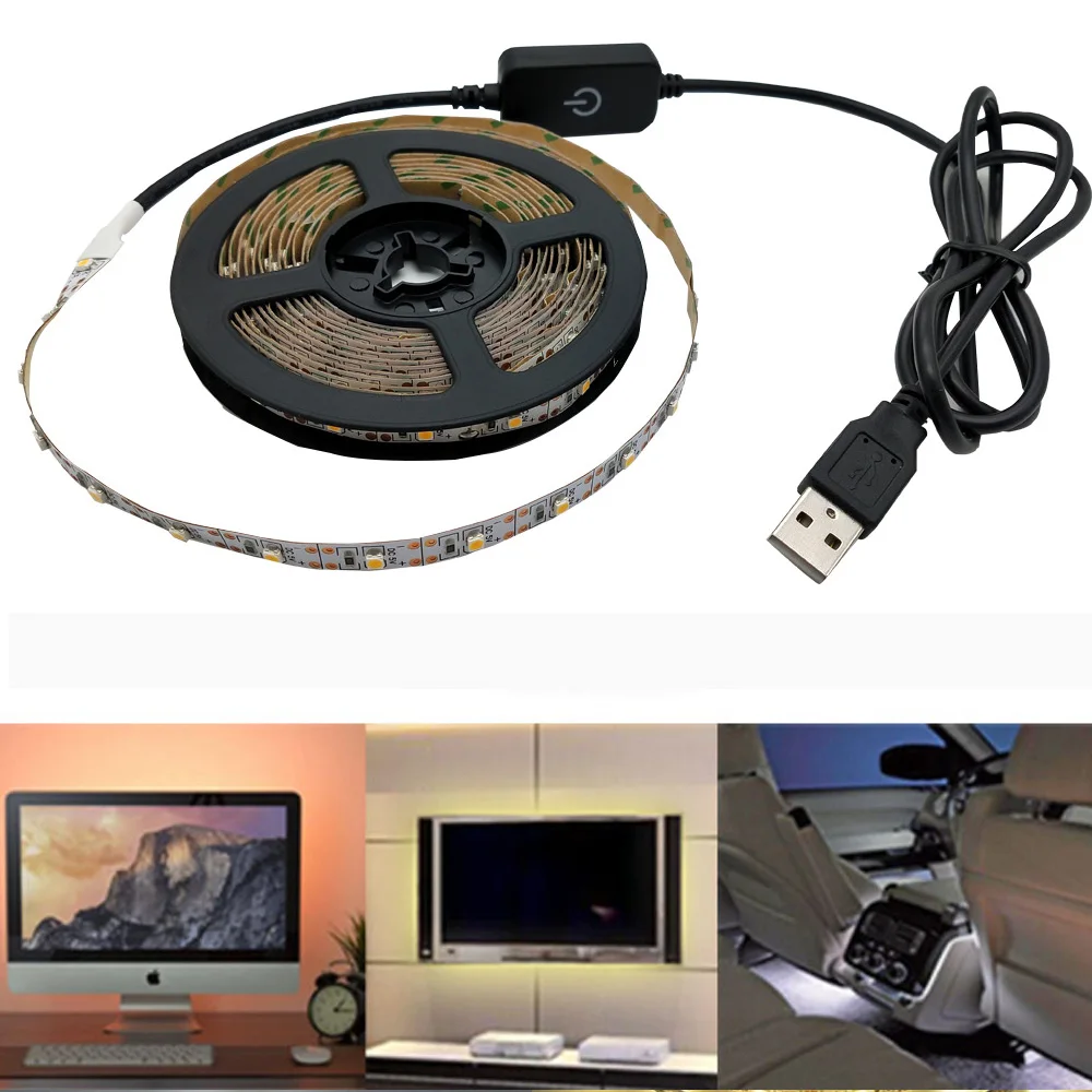 Сенсорный выключатель USB Светодиодная лента светильник 2835 SMD DC5V гибкая 1 м 2 3 4 HD ТВ