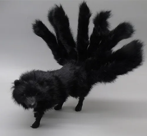 Реалистичная игрушка 35x14 см, черная лиса с девятью хвостами, модель из полиэтилена и меха, декоративный реквизит лисы, модель в подарок d0189