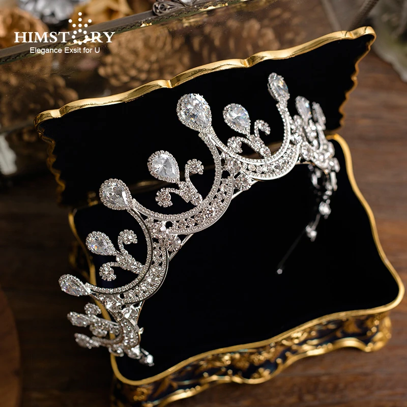 

Himstory Luxury New Pageant Headband Tiaras AAA Cubic Zircon Crown Women Hair Accessories for Wedding Gifts
