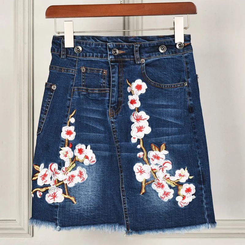 Летняя винтажная синяя короткая юбка джинсовая женская 2018 дизайнерская
