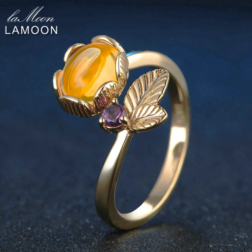 Amber кольца цветок растения 7 мм 2ct натуральный Овальный цитрин 925 пробы серебро