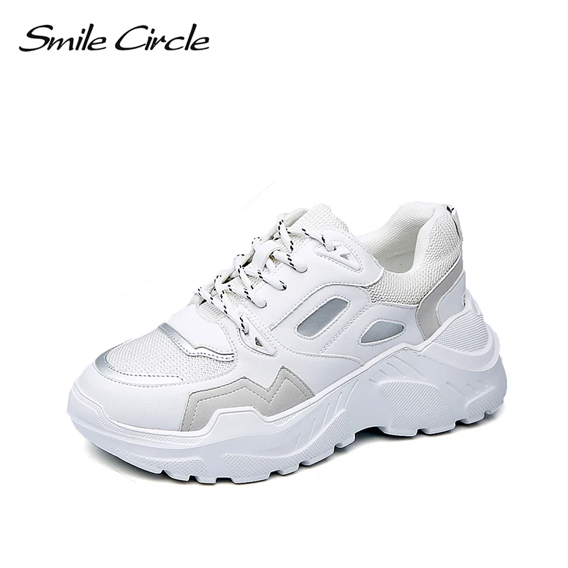 Женские кроссовки Smile Circle Белые Повседневные на плоской платформе со шнуровкой