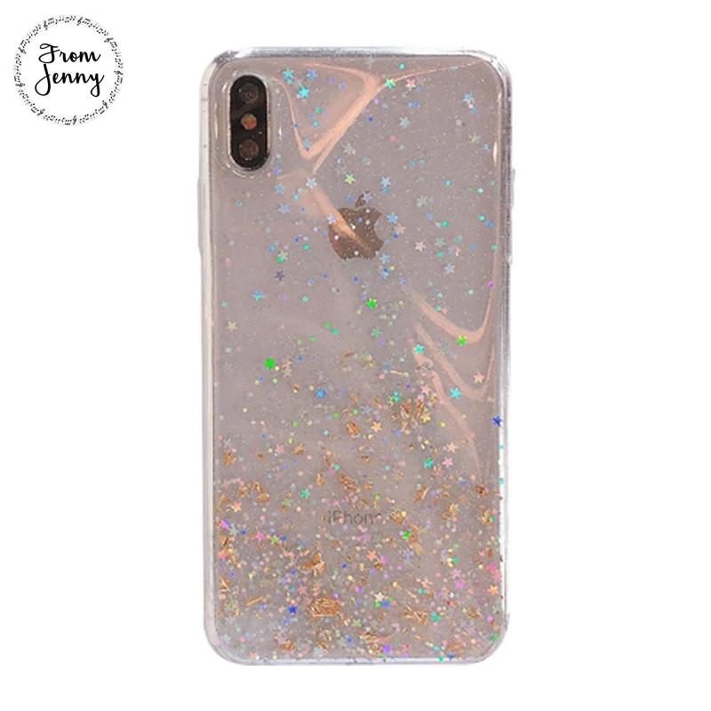 От Jenny прозрачная блестящая золотая фольга для iPhone x xr xs max 6 6s 7 8 Plus Звездная