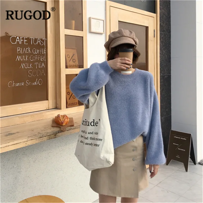 RUGOD Solid Women Sweaters Knitted Warm Winter Clothes O-Neck Sweet Lady Casual Pullovers pull femme hiver | Женская одежда