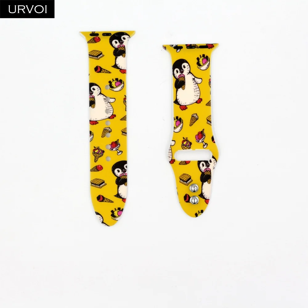Style O URVOI спортивный ремешок для Apple Watch series 54 3 2 1 граффити живопись силиконовый ремешок для iWatch разноцветные адаптеры Фламинго Леопард - Цвет ремешка: Style O