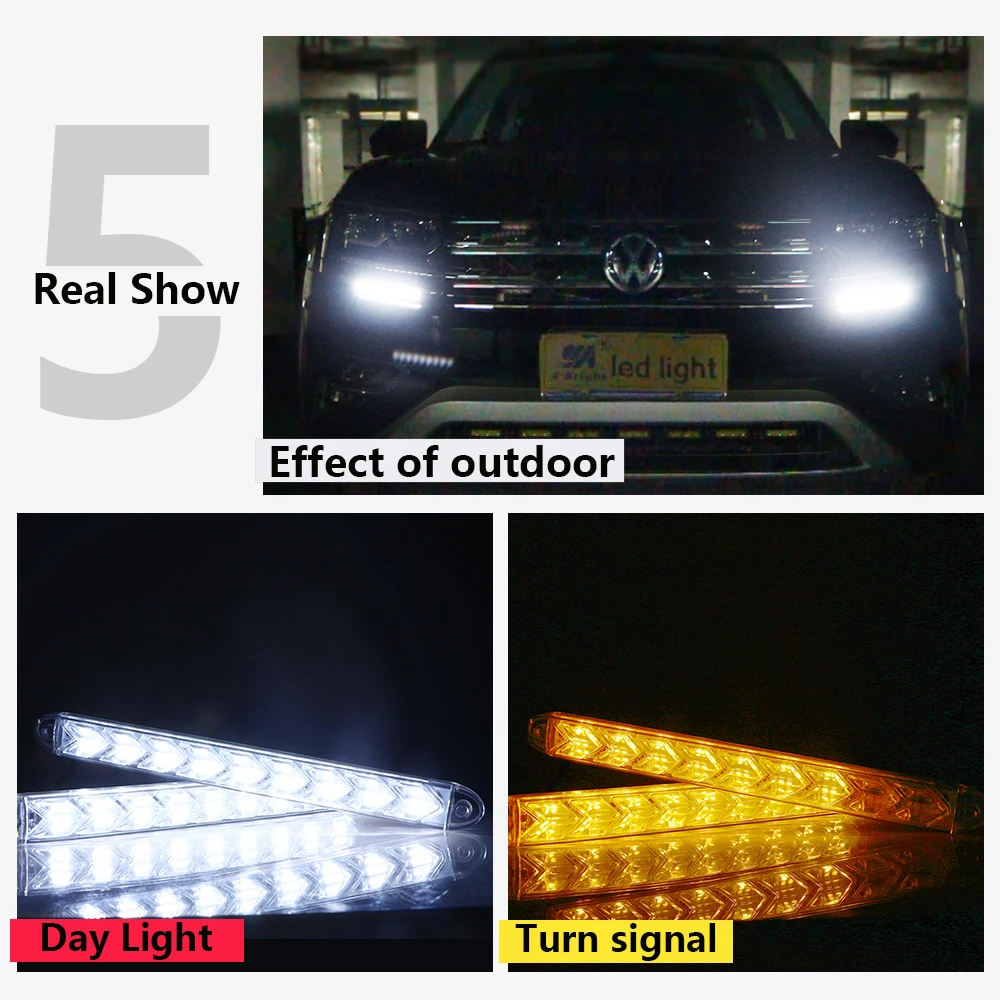 2 шт. (1 пара) 2835 6/9/12 SMD 6 Вт 9 12 белый Янтарный последовательный DRL указатель поворота