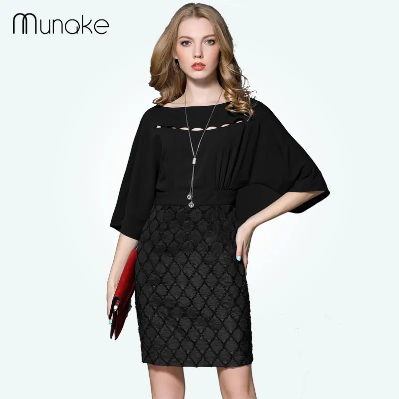 Munake 2017 Новая Коллекция Весна Женская Мода Dress Выдалбливают Черный половина