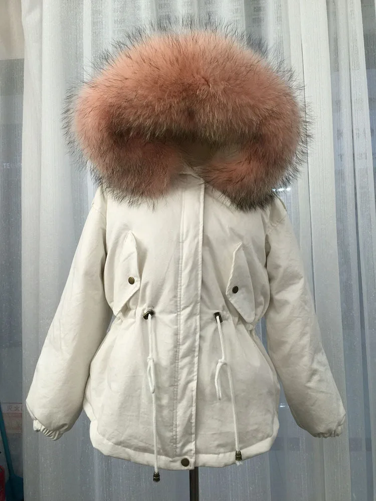 Plus size Natural Fur White Duck Down Winter Coat women's jacket with hood Thicken Warm women's down Parka chaqueta mujer YRE05