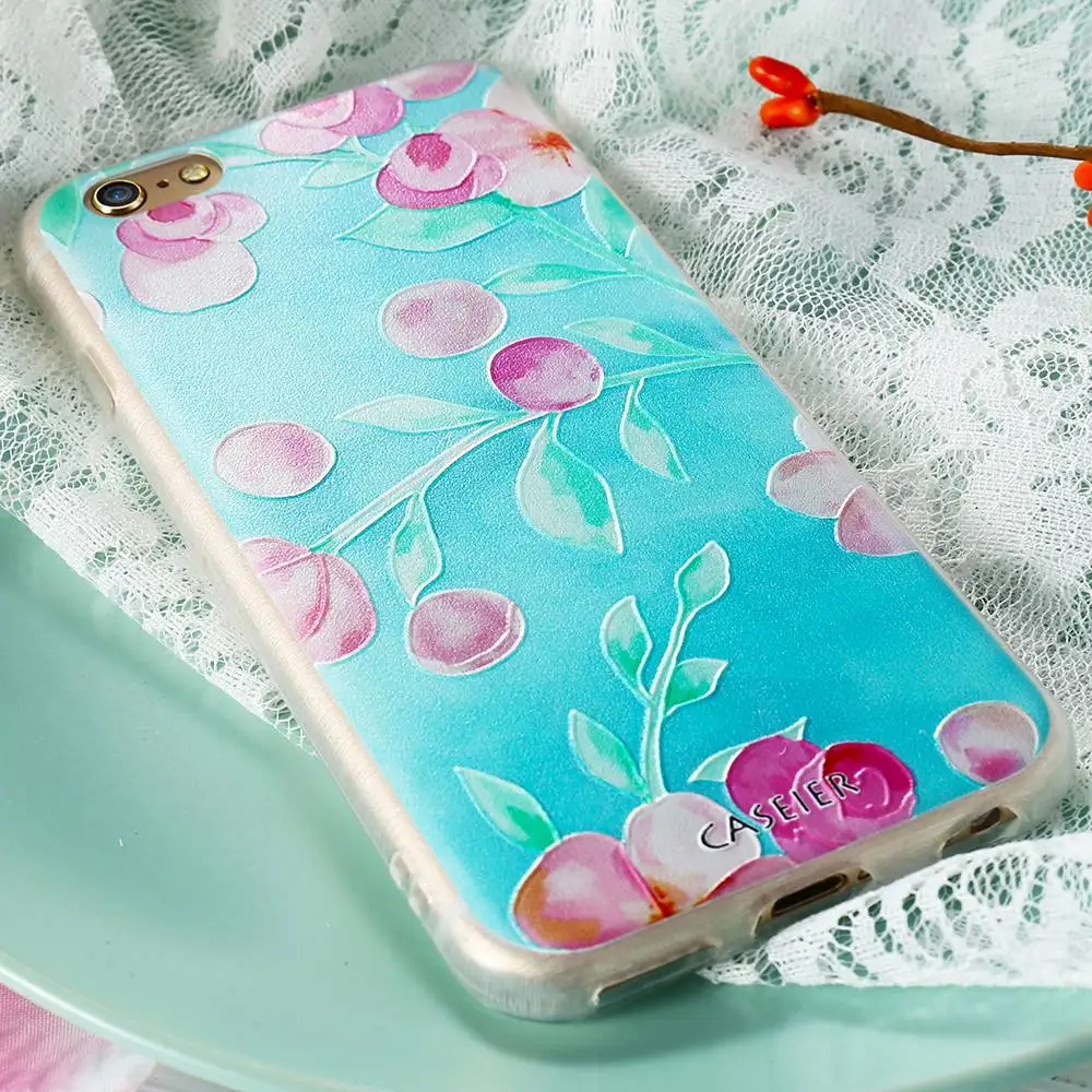 Чехлы CASEIER с рельефным рисунком цветов для iPhone 5 5S SE 6 6s 7 Plus мягкий чехол милыми
