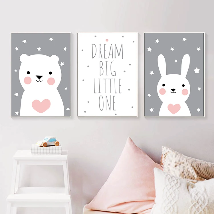 Детский Настенный постер на холсте мультяшный кролик медведь картина в