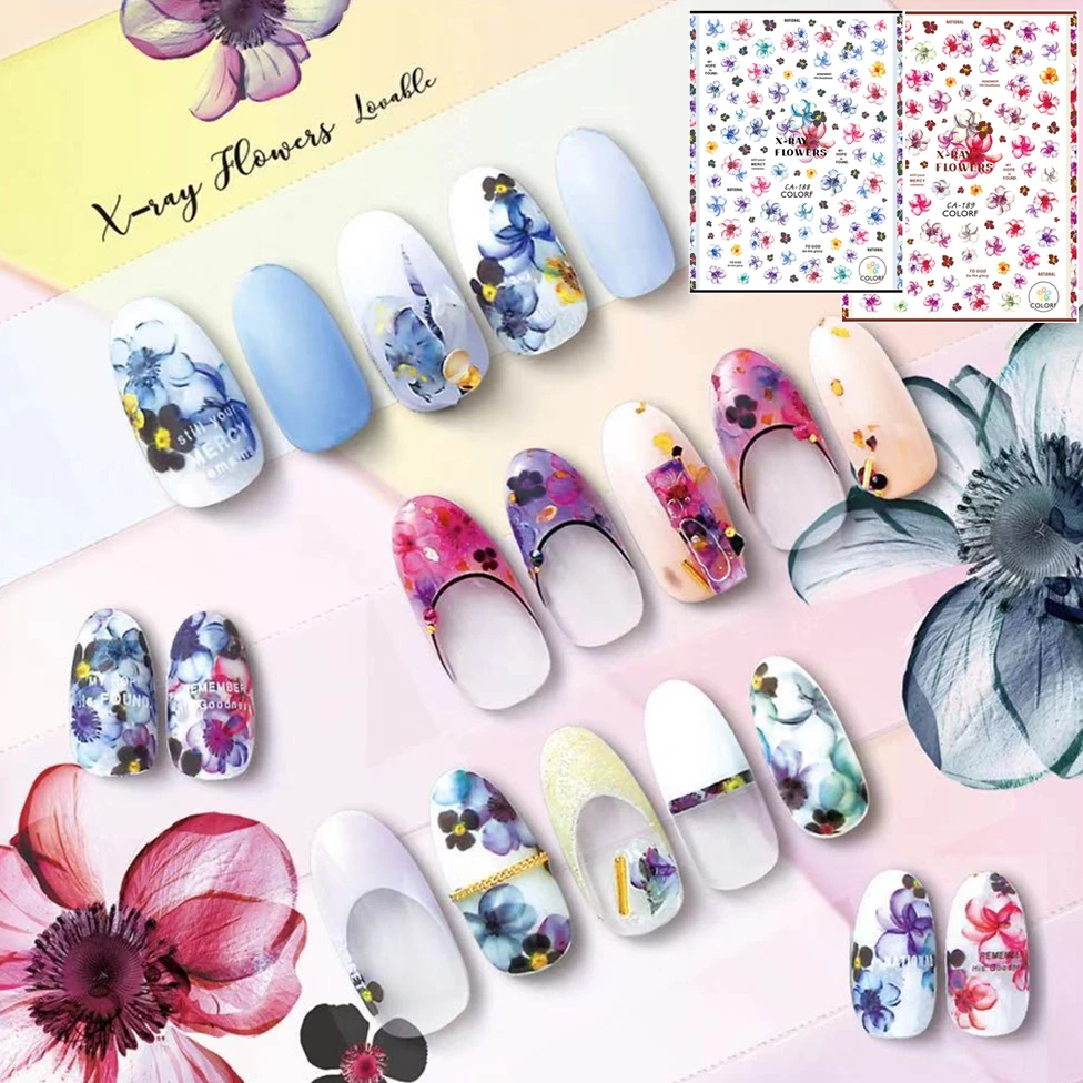 CA-188-189 мечта синий розовый цветок стикеры 3D на ногти nail Art Наклейка шаблон diy ногтей инструмент украшения