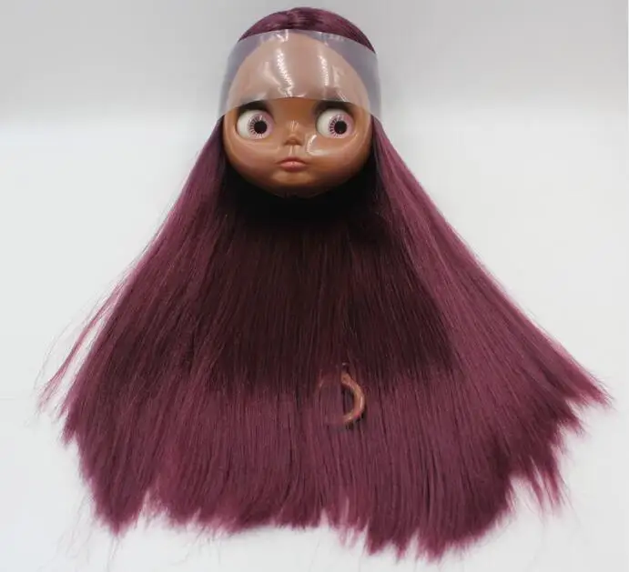 Кукла телесного цвета супер темная кожа темно фиолетовые длинные прямые