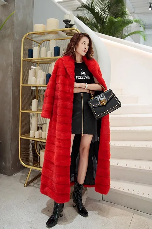 red--collar Новое поступление 2 стиля х-длинные натуральные шубы цельная кожа норковая шуба для женщин меховые капюшоны подгонянного размера плюс воротник куртка с рисунком Червяков - Цвет: red--collar