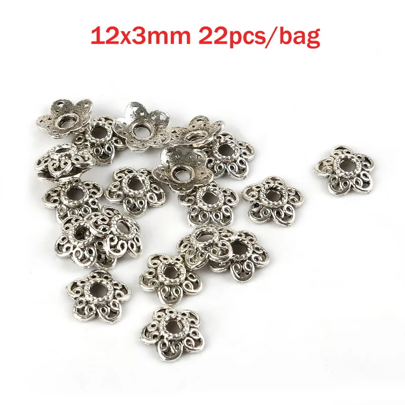12x3mm 22pcs 35 стилей бусины колпачки Тибетский античный серебряный цвет цветок концевые колпачки для изготовления ювелирных изделий Рукоделие Diy аксессуары - Цвет: 12x3mm 22pcs