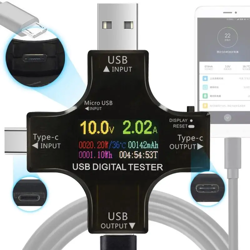 Измеритель мощности USB PD с портами type C B и A RGB без теста bluetooth напряжение ROCK PI 4| |