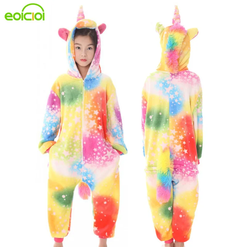 32 NEW Set kigurumi Kids Pyjamas Children Cartoon Pegasus Unicorn Pig Pajamas Winter Hooded Sleepwear Onesie Cute Christmas | Мать и