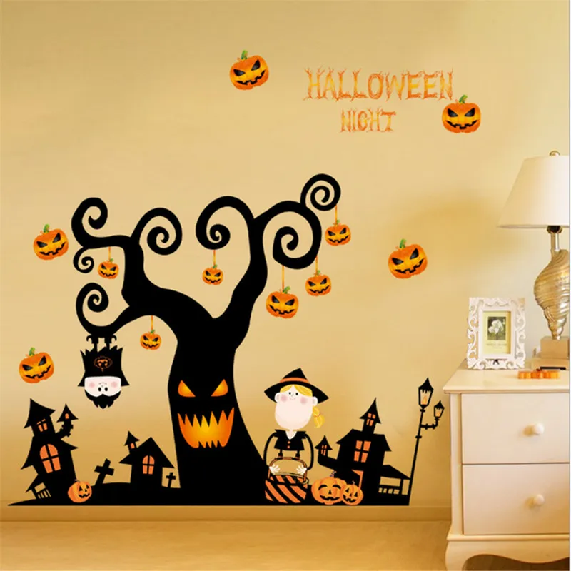 Новый мультфильм Хэллоуин наклейки на стену Тыква летучие мыши Виниловая