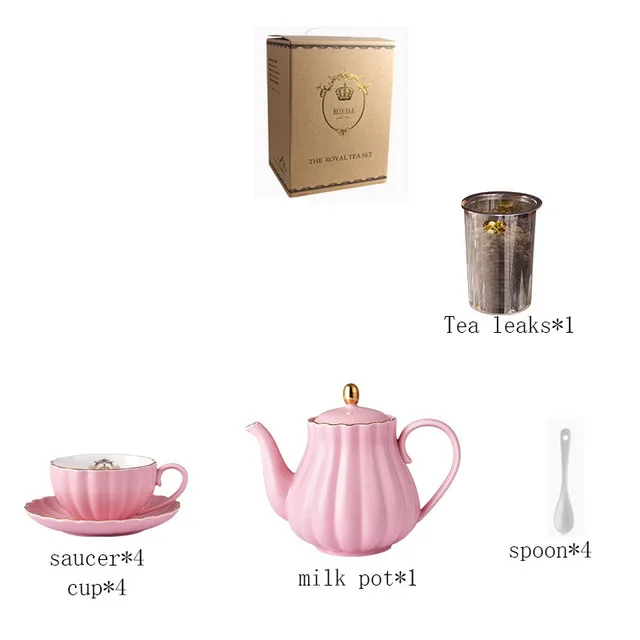 09 Brief British Bone China тыква в полоску керамическая посуда кофейная чашка кружка с молочным чайником ложка для блюдца Позолоченный Комплект полок набор - Цвет: 09