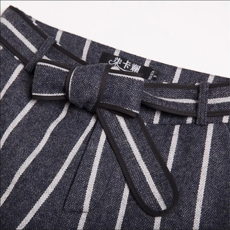 

S-3Xl Plus Size Women Straight Pants For Office Englant Style Women New Fashion With Belt Striped Wool Pants For Winter Wt91304