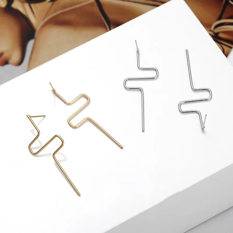 Unique Design Gold Silver Earrings Simple Minimalist Korean Style Jewelry Wire Drop For Women Brincos Fashion Gifts | Украшения и