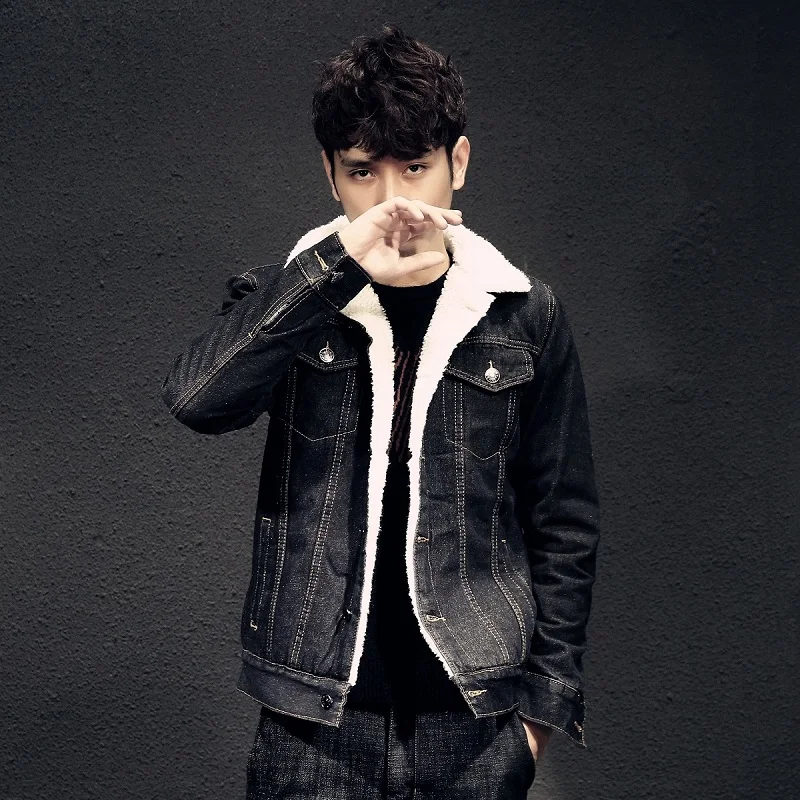 Мужская джинсовая куртка черная Толстая модель 4XL на осень и зиму 2019 | одежда