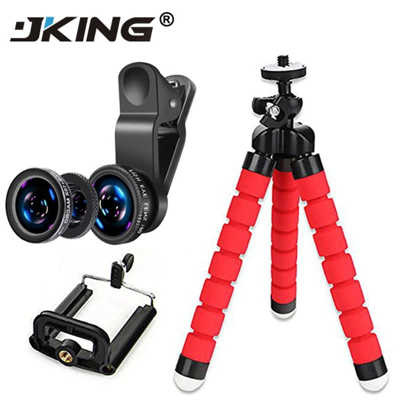 JKING 5in1 0.67x Zoom Macro Fish Eye Lens Wide Angle Macro Lenses with Tripod Clip on For iPhone 7 plus Samsung LG phone Holder